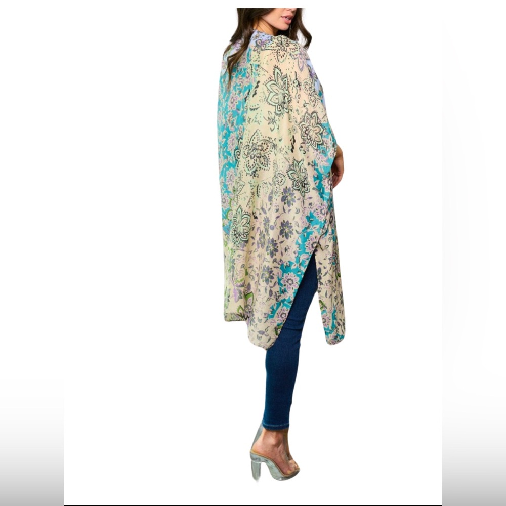 Women's Floral Open Front Kimono - Picture 2 of 4